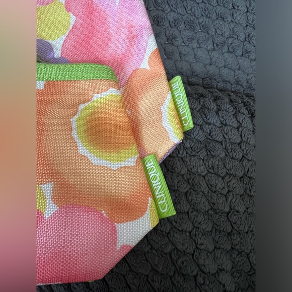 CLINIQUE Flower Print Cosmetic Makeup Bag Set Zipper Pouch (1 Large +1 Small ) - Picture 2 of 4